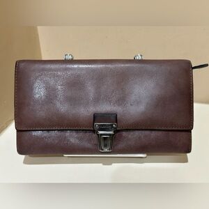 Jil Sander Brown Cracked Leather Long Wallet W/Gunmetal Hardware